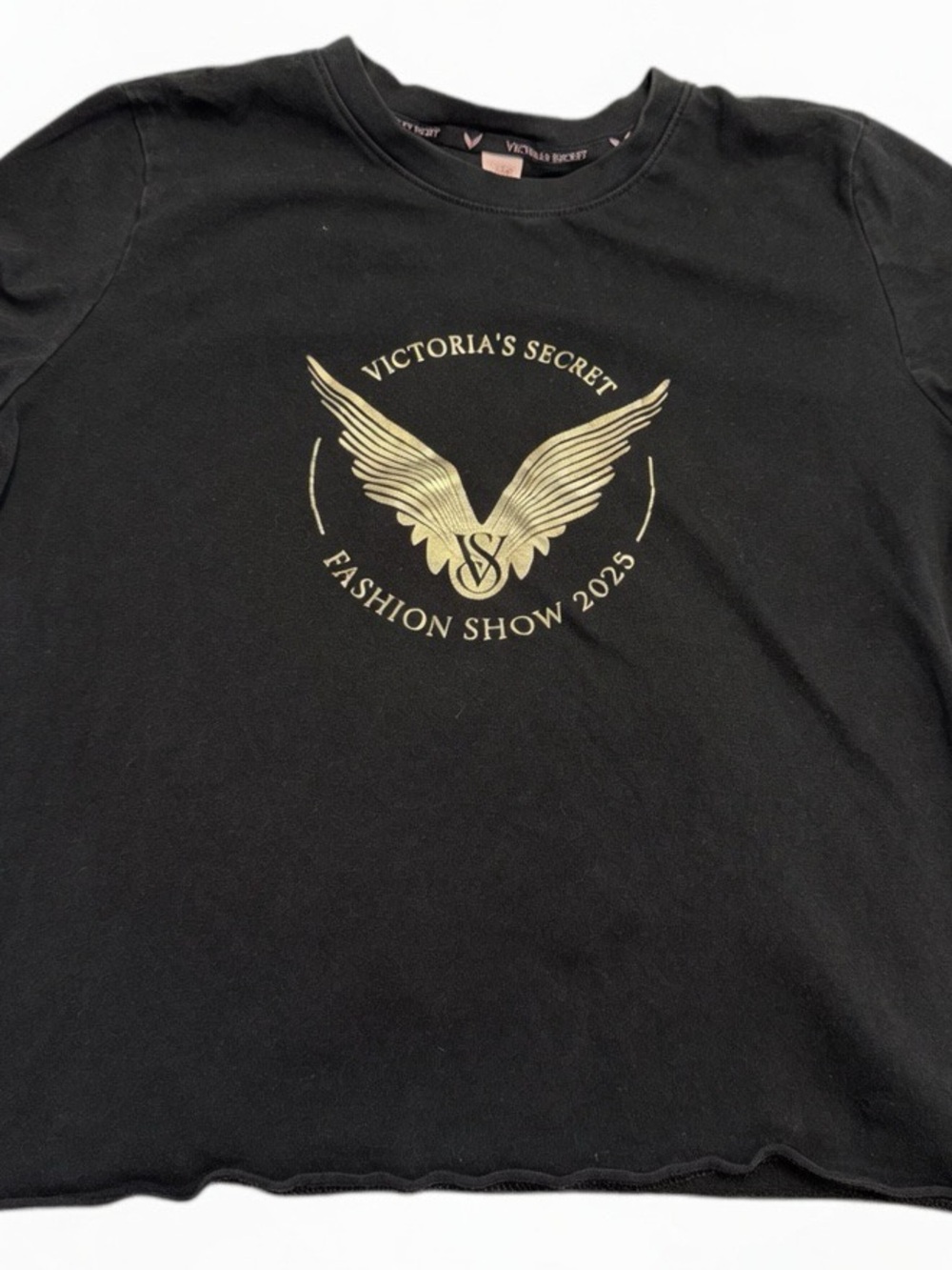 Victoria's Secret woman’s Black Graphic Tee - Gold Fashion Show Logo
